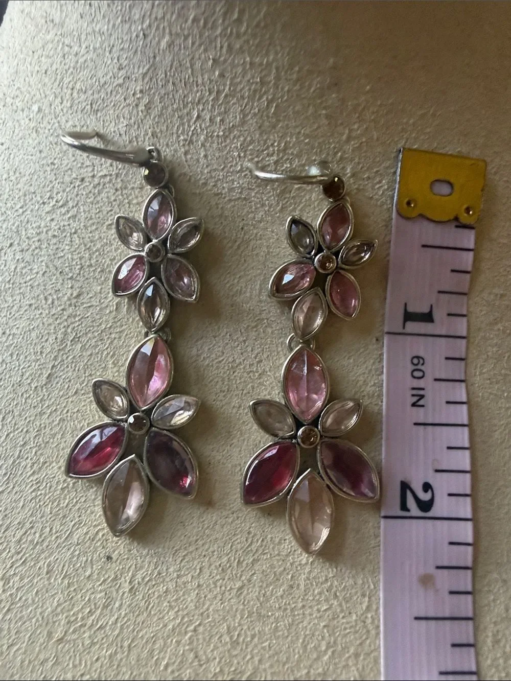 Ellen Tracy Pink Multi-Gem Flower Drop Earrings!